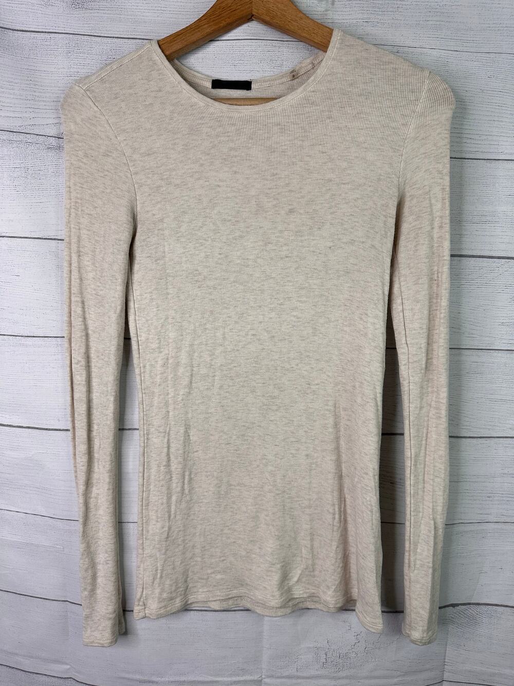 ATM Anthony Thomas Melillo Ribbed Sweater Top Knit Crewneck Long Sleeve Cream S